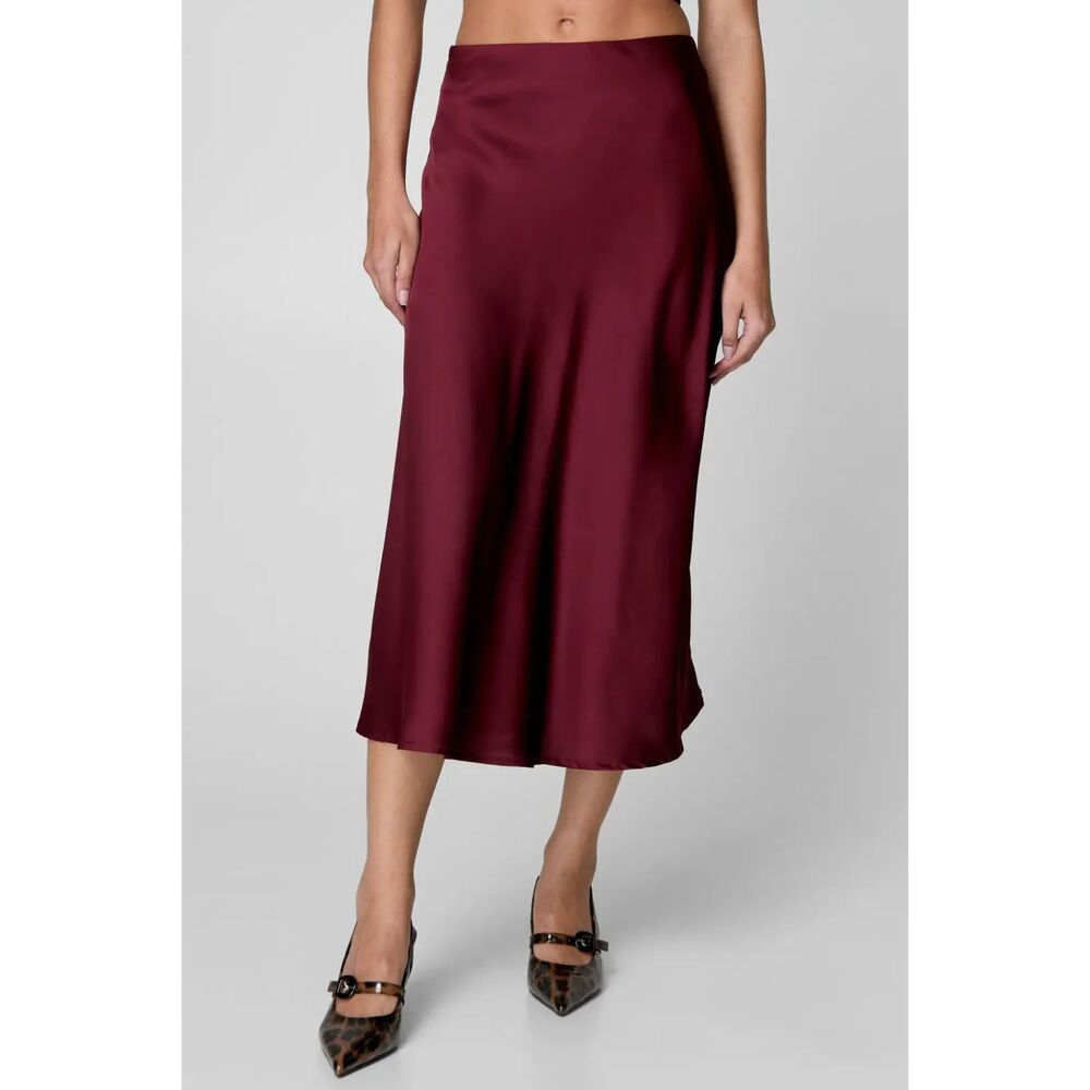 NWT Nasty Gal Satin Midi Skirt Burgundy Whimsygoth Downtown Chic Office Siren